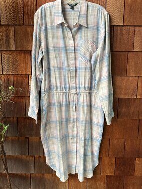 Ralph Lauren Pink/Blue/Cream Plaid Long Sleeve Cotton Shirt Dress in Women's 16